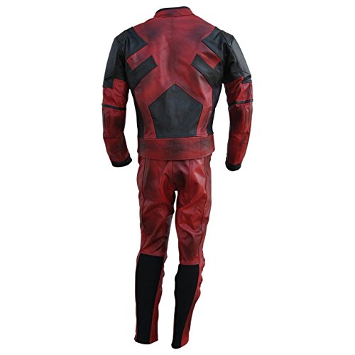 Bestzo Men's Deadpool Real Leather Motorcycle Suit with Armor Protection Split Leather Red L - Thumbnail 2