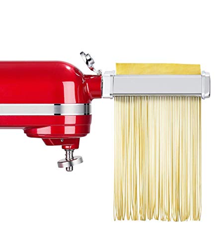 3 Piece Pasta Roller Cutter Attachment Set Compatible with KitchenAid Stand Mixers, Included Pasta Sheet Roller, Spaghetti Cutter, Fettuccine Cutter Maker Accessories and Cleaning Brush (Renewed)