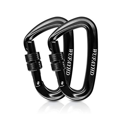 WUFAYHD Sturdy Screwgate Locking Carabiner 2 Pack 12KN(2697 lbs) Heavy Duty Carabiner Clip for Camping Hiking Hammock Dog Leash Outdoor and Gym (Black)