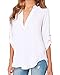 Face N Face Women's Summer V Neck Solid Loose Casual Cuffed Long Sleeve Blouses Large White