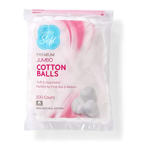 Simply Soft Premium Cotton Balls, 100% Pure Cotton, Absorbent,600 count (3X 200 Count Bags)