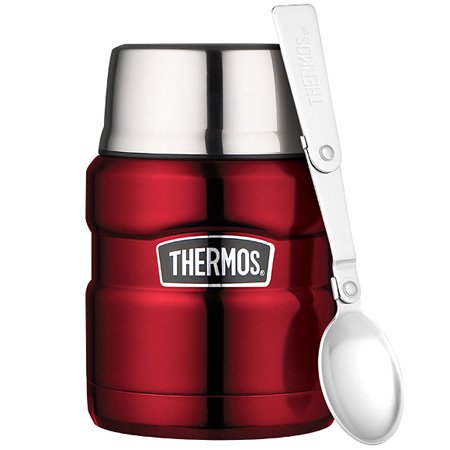 Thermos Stainless King Vacuum Insulated Food Jar w/Folding Spoon - 16 oz. - Stainless Steel Cranberry