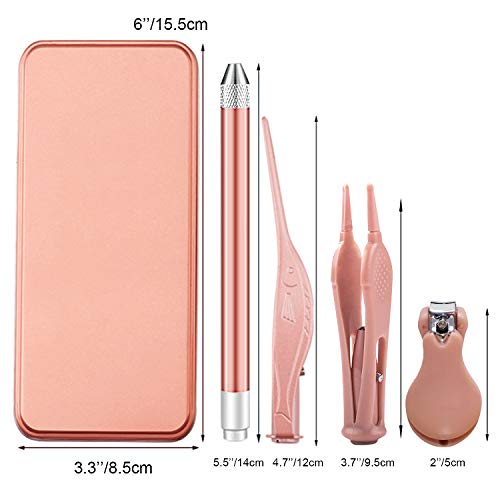 3 Pcs Earwax Removal Kits+Nose Cleaning Tweezer+Nail Clipper,Ear&Nose Pick Cleaner Kit with LED Light,Visible Ear&Nose Care Accessories,Ear Spoon with Storage Box for Baby&Adult(Rose Gold)