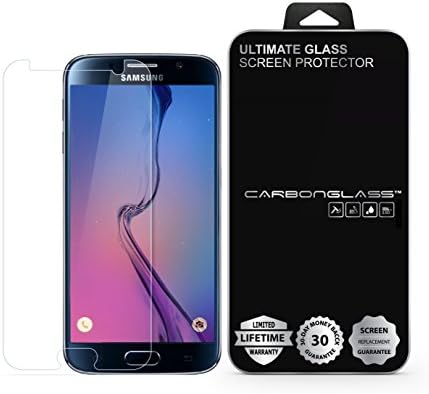 Samsung Galaxy S6 Screen Protector - SCREENDER BLACK CARBONGLASS - Scratch Proof - Ultra Clear - High Definition - Easy to Install - 90 Days LCD Screen Replacement Guarantee