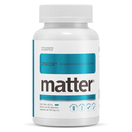 Matter Zincox, Suplementos Alimenticios de Zinc Bisglicinato Quelato TRAACS® con L-Lisina, Apoya la Protección Celular, Vitalidad y Bienestar Integral, 60 Cápsulas Vegetales