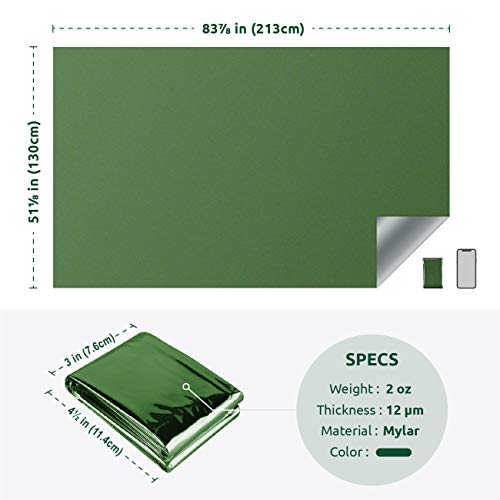 Bearhard Emergency Blanket Mylar Space Blankets 4-Pack for Camping Hiking or Outdoor Rescue Foil Thermal Survival Blankets Green