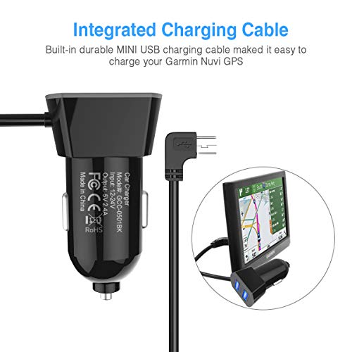 Car Charger Compatible for Garmin Nuvi, APPHOME Dual Port USB Vehicle Power Replacement Charging Cable Cord Adapter with Styles Pen/Cable Clips/Car Crowbar for Dash Cam GPS Android Cell Phones - Thumbnail 2
