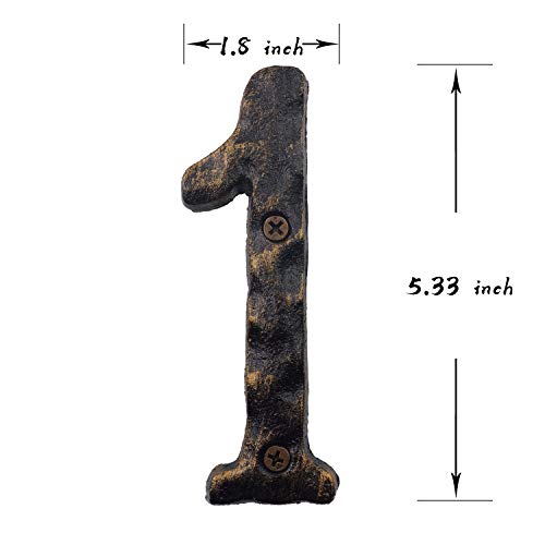 6 Inch House Numbers- Rustic Cast Iron Home Address Number- Featuring Unique Hammered Appearance with Uneven Antique Brass Finished, Number 1