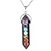 BEADNOVA 7 Chakra Natural Amethyst Gemstone Necklace Hexagonal Healing Crystal Pendant Necklace Stainless Steel Chain 18
