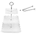 3 Tier Square Porcelain Cake Stand with Sugar Tongs - Party Food Server Display Set - Three Tier Dessert Stand - Perfect for Your Tea Party, Baby Shower and Dessert Table - (White)