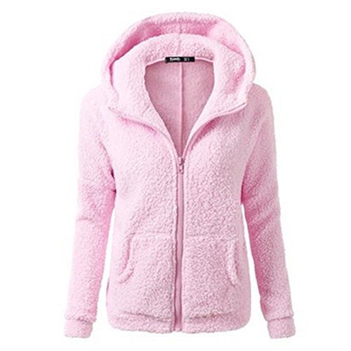 Egelbel Women's Fuzzy Furry Brushed Full Zip Hoodie Sweatshirt Coat Jacket Plus Size (Pink, Medium)