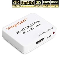 HengLiSam HDMI Splitter 4K 1 in 2 Out White,HDMI1.4 HDCP1.2 3D 4K 30HZ FHD1080P for PS4 PS3 Xbox Fire Tv Stick Roku Blu-Ray Player TV HDTV Projector CCTV (Power Cable Included)