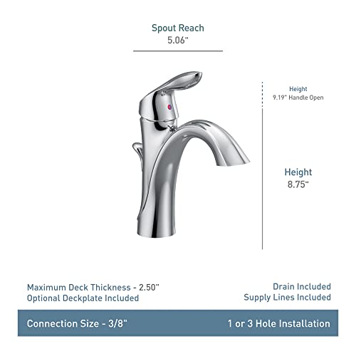 Moen Eva Chrome OneHandle Single Hole Bathroom Sink Faucet with Optional Deckplate and