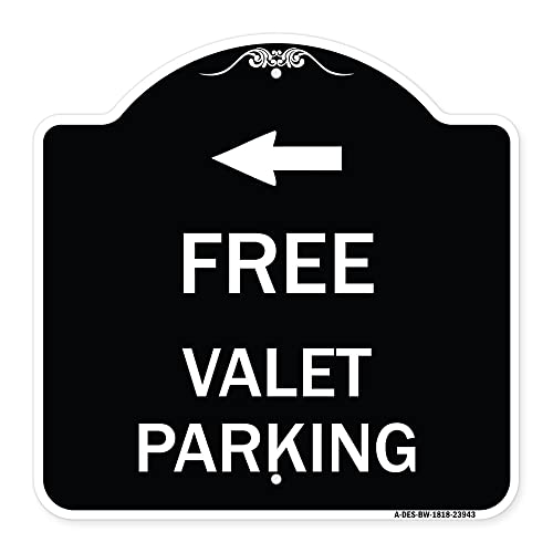 SignMission Designer Series Sign - Free Valet Parking with Left Arrow | Black &…