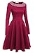 Meaneor Women's Vintage Polka Dot Neckline A-line Cocktail Party Dress, Wine Red (Medium)