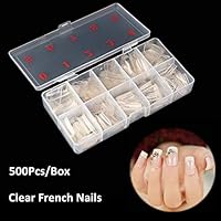 N-Fasion 500pcs French False Nail Tips Half Cover Lady Artificial Nail Art Tips with Box (Clear)