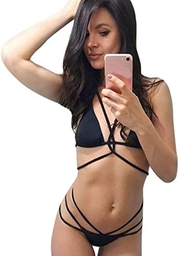 Women Bikini Set Daoroka Ladies Sexy Braid Halter Cutout Brazilian 2PCS Criss Cross Bandage Swimsuit Swimwear Beachwear (M, Black)
