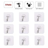 AndYin Transparent Utility Hooks Heavy Duty Up to 22lbs Wall Hanger for Robe & Towel Hook Adhesive Hooks Key Holder Utility Hook for Wall Hanging with Bags Coats (9 Packs)