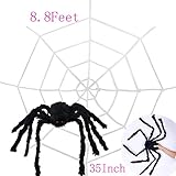 CDWERD Halloween 8.8ft Spider Web + 35.4 Inch Big Spider Best Halloween Decorations Props