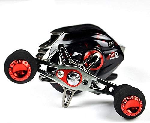 Jiayubo Baitcasting Fishing Reels Left Hand Ball Bearings 12 Carbon Fiber Drag Double Shielded Magnetic Brake System Red