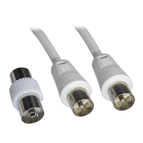 AQUARIUS 15 Metre White Coaxial TV Aerial Cable - Male to Male with Female Coupler