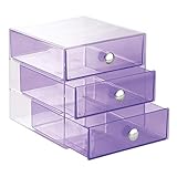 InterDesign 3 Drawer Storage Organizer for Cosmetics, Makeup, Beauty Products and Office Supplies, Purple