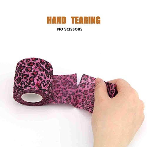 MUEUSS Vet Wrap Non-Woven Elastic Bandage Pet Animals Supply (5cm, Leopard Print 6 roll)
