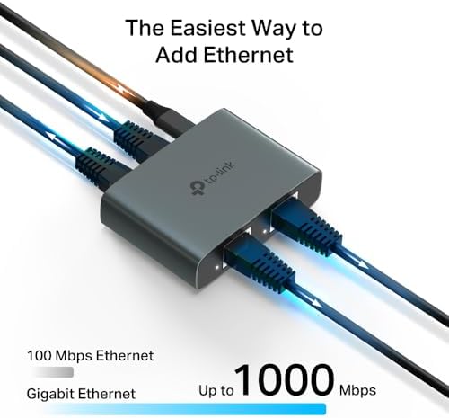EH310 LAN Splitter 1 auf 3 (Gigabit Ethernet Splitter), inkl. USB-Stromkabel & Cat 5e Netzwerkkabel, Aluminiumgehäuse, Plug & Play, LAN Switch 3 Port, kompatibel mit Router, Switch und PC
