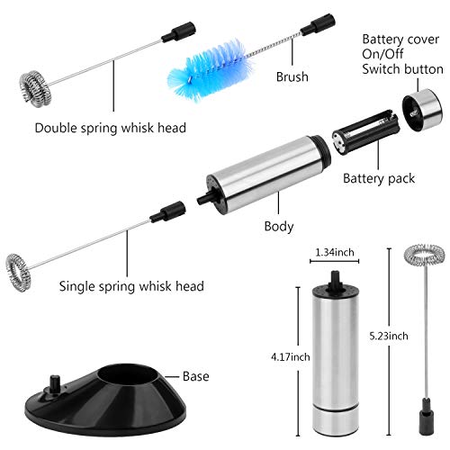 Milk Frother, PEMOTech [3 in 1] Electric Milk Forther with Mix Spoon & 16 PCS Art Stencils, Handheld Portable Frother Foam Maker Double Spring Whisk Head with Additional Single Spring Whisk Head, Foam Maker For Latte Cappuccino Hot Chocolate - Thumbnail 4