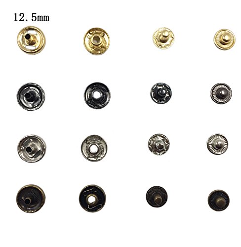 Gnognauq 100 Sets 4 Colors Snap Fasteners Snaps Button Press Studs with 4 Pieces Fixing Tools for Leather Craft, Rivets Replacement