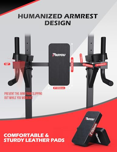 PASYOU Power Tower Pull Up Bar Stand 9 Levels Adjust Workout Dip Station for Home Gym Strength Training Equipment