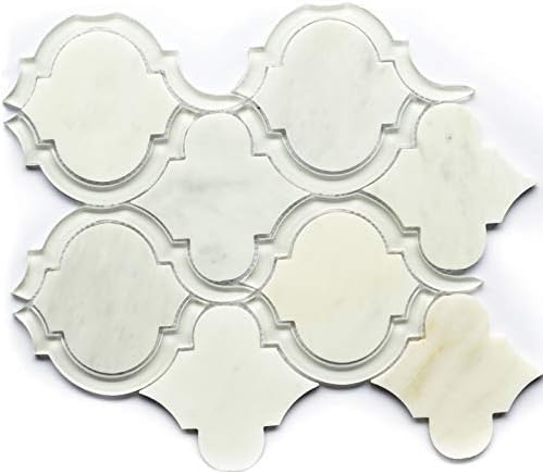 Koozzo Arabesque Natural Stone Mix Glass Moasic Tile, 11.8'' x 11.8'', Glossy Whiite