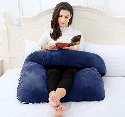 AngQi L Shaped Body Pillow with Navy Velvet Cover, Pregnancy Pillow, Great for Anyone - Thumbnail 6
