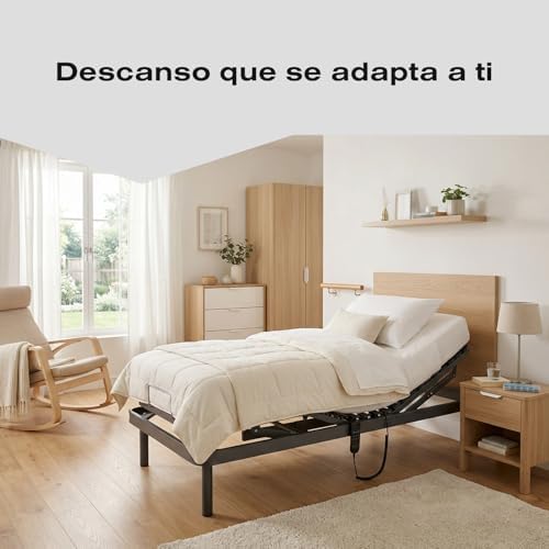 - Cama articulada eléctrica | Somier articulado de 5 Planos | Reguladores de firmeza y Refuerzo en Lumbar y Dorsal (105x190 cm)