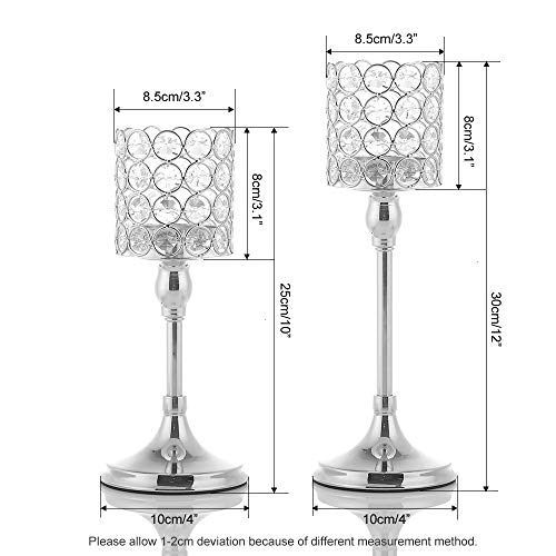 VINCIGANT Pack of 2 Crystal Candlesticks for Christmas Decoration Anniversary Wedding Coffee Table Decorative Centerpiece,10 and 12 Inches Tall Silver - Thumbnail 6