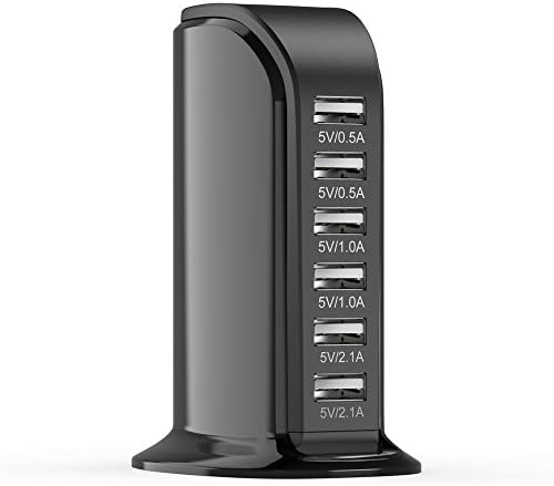 USB Charger, ZNY 6 Port USB Charging Station Desktop Charger Wall Charger For Apple iPad iPhone 7 6 6S Plus 5 5S 4 Android Samsung S8 S7 S6 Huawei LG Sony (Black)