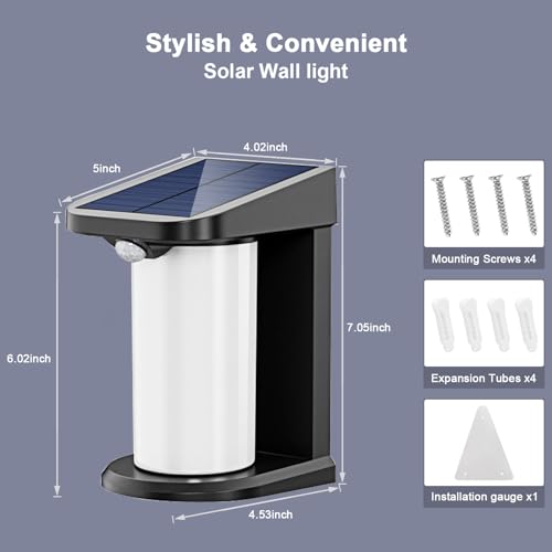 QQARORSUN Solar Outdoor Wall Light, Motion Solar Security Welcome Light Dusk to Dawn, Modern Wireless Wall Sconce Waterproof, Outside Solar Porch Lights for House Patio Fence, 1-Pack