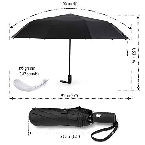 MUCO Compact Travel Umbrella Windproof Umbrella with Teflon Coating, 10 Ribs Lightweight Automatic Open Close Totes Umbrella Black - Thumbnail 7