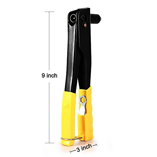 Riveters Gun, Blind Rivets Pop Rivet Gun Kit, Hand Repair Tools Riveter, Heavy Duty Riveting Tool with Rivet Heads and Wrench, Rrivnut Gun for Metal, Wooden and Plastic Yellow