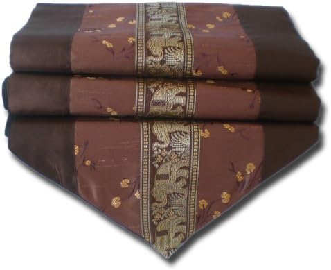 by soljo - tablecloth tablerunner table runner linen Thai Silk Elegant Elephant 150/200/250 cm x 32 cm many colors (brown, 200 cm x 32 cm)