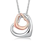 14k White Gold and Rose Gold Plated Twist Love Heart Pendant Necklace for Women Teen Girls Loving You Iterlocking Heart Necklace (Loving You)