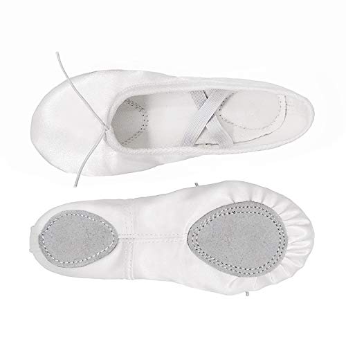 XJX Satin Ballet Shoes for Girl leather Split Sole Dance Slippers Yogu Shoes White 37 - Thumbnail 3