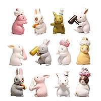 HanYoer 12 pcs Lovely Rabbits Animal Characters Toys Figurines Playset, Garden Cake Decoration, Cake Topper