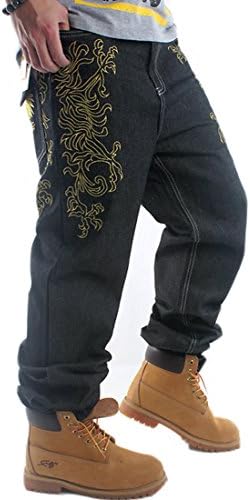 QIBOE Men's Hip Hop Embroidery Graphic Baggy Jeans Loose Pants