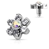 {Clear}Prong Set Crystal Flower 316L Surgical Steel Internally Threaded Dermal Anchor Top (Sold Ind.)-5mm