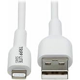 TRIPP LITE Safe-IT USB-A to Lightning Charge Cable for iPhone &amp; iPad, Male-to-Male Cable, MFi Certified, White, 9.8 Feet / 3 Meters, 2-Year Warranty (M100AB-03M-WH)