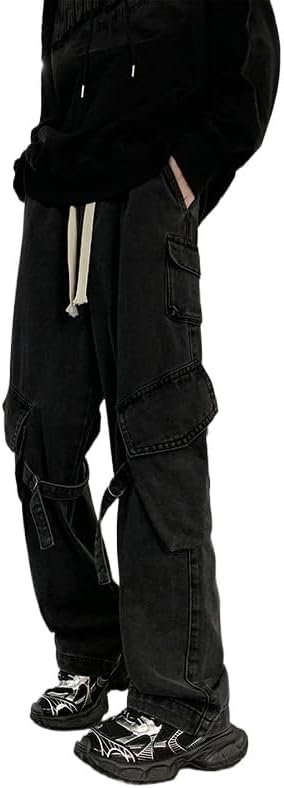 Women's High Waist Denim Pants Y2K Grunge Clothes Wide Leg Cargo