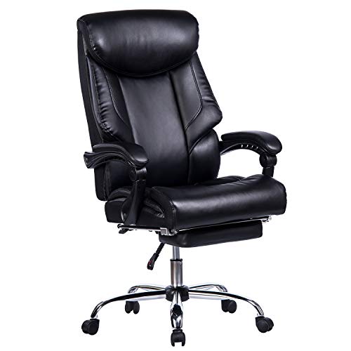 VANBOW Reclining Office Chair - High Back Memory Foam Bonded Leather Executive Chair with Retractable Footrest