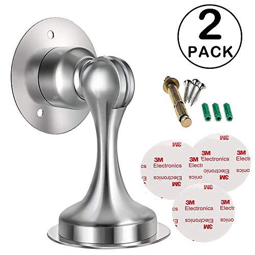 Shackcom 2 Pack Magnetic Door Stop, Stainless Steel Door Stopper in Brushed Nickel, Door Holder for Wall or Floor Mount with Screws, or 3M Double-Sided Adhesive Tape No Need to Drill - DS818 - Thumbnail 7