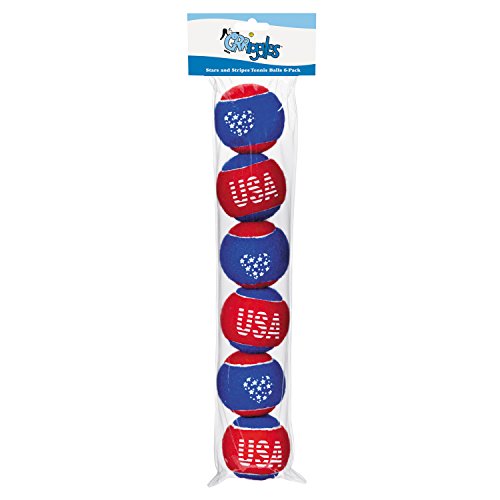 Grriggles Stars and Stripes Tennis Balls for Dogs (6 Pack)